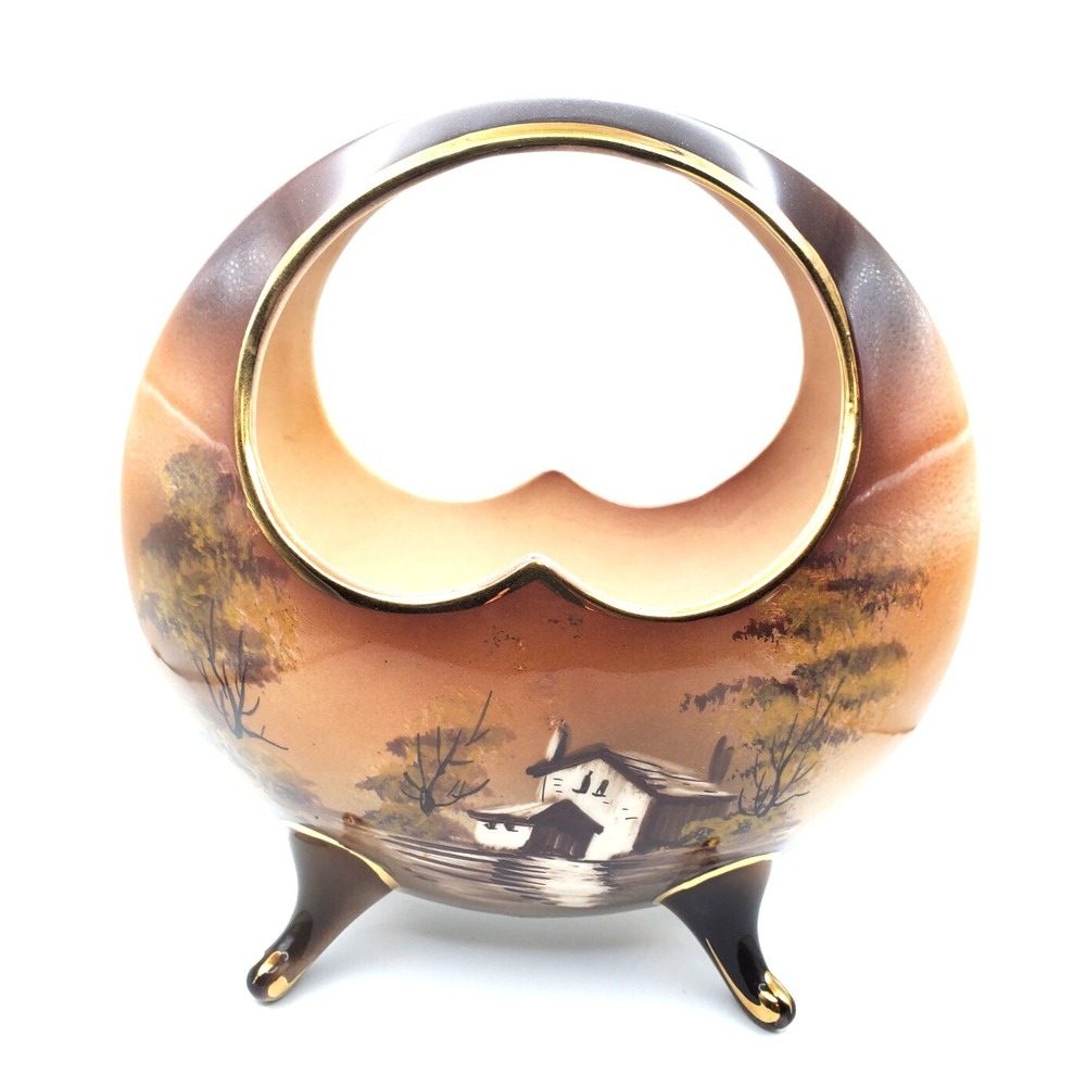 Antique 1905 Japanese Hand Painted Moon Heart Pocket Vase